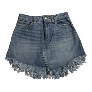 We The Free People Womens 26 Bailey Raw Hem Mini Skirt Blue Medium Wash Denim